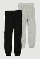 Boys Cargo Pocket Joggers 2 Pack, Multi, Size 10-12