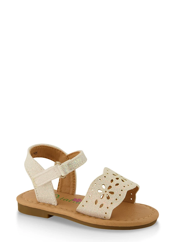 Womens Toddler Girls Flower Cut Out Band Velcro Strap Sandals, White, Size 6