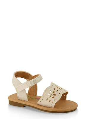 Womens Toddler Girls Flower Cut Out Band Velcro Strap Sandals, White, Size 6