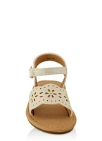 Womens Toddler Girls Flower Cut Out Band Velcro Strap Sandals, White, Size 6