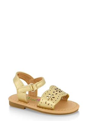 Womens Toddler Girls Flower Cut Out Band Velcro Strap Sandals, Gold, Size 7