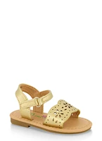 Womens Toddler Girls Flower Cut Out Band Velcro Strap Sandals, Gold, Size 7