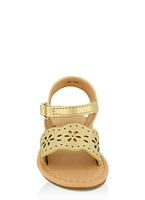 Womens Toddler Girls Flower Cut Out Band Velcro Strap Sandals, Gold, Size 7