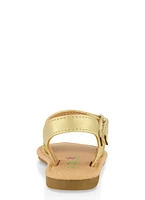Womens Toddler Girls Flower Cut Out Band Velcro Strap Sandals, Gold, Size 7