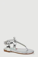 Womens Toddler Girls Velcro Strap Rhinestone Thong Sandals, Silver, Size 7