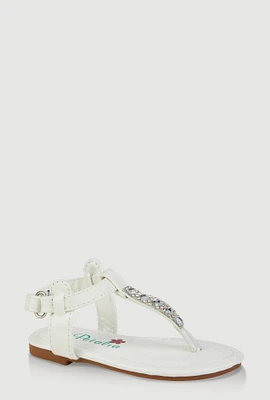 Womens Toddler Girls Velcro Strap Rhinestone Thong Sandals, White, Size 5