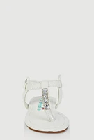 Womens Toddler Girls Velcro Strap Rhinestone Thong Sandals, White,