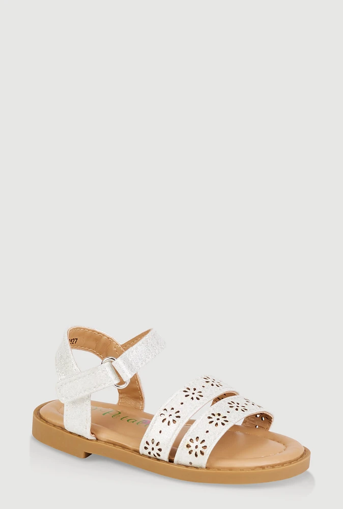 Womens Toddler Girls Laser Cut Flower Band Ankle Strap Sandals, White, Size 10