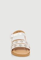 Womens Toddler Girls Laser Cut Flower Band Ankle Strap Sandals, White, Size 10