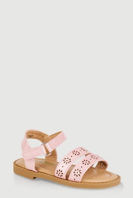 Womens Toddler Girls Laser Cut Flower Band Ankle Strap Sandals, Pink,