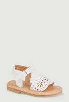 Baby Girls Laser Cut Flower Band Ankle Strap Sandals, White, Size INFANT 4