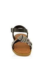 Womens Toddler Girls Rhinestone Knot Band Ankle Strap Sandals, Black,