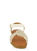 Womens Toddler Girls Rhinestone Knot Band Ankle Strap Sandals, White,