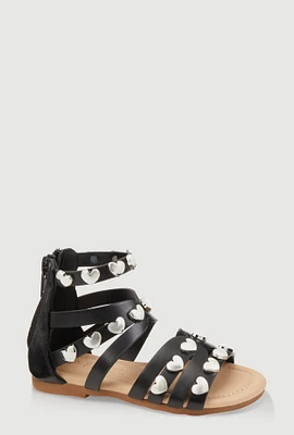 Womens Toddler Girls Heart Studded Gladiator Sandals,