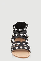 Womens Girls Heart Studded Gladiator Sandals, Black, Size 1