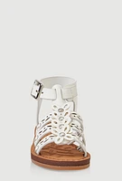 Womens Toddler Girls Flower Studded Eyelet Gladiator Sandals, White,