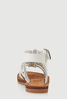 Womens Toddler Girls Flower Studded Eyelet Gladiator Sandals, White,