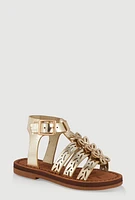 Womens Toddler Girls Flower Studded Eyelet Gladiator Sandals,
