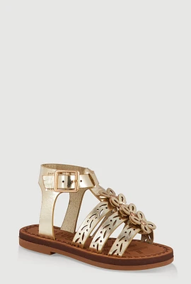 Womens Toddler Girls Flower Studded Eyelet Gladiator Sandals,