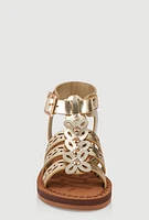 Womens Toddler Girls Flower Studded Eyelet Gladiator Sandals,