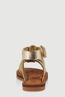 Womens Toddler Girls Flower Studded Eyelet Gladiator Sandals, Gold,
