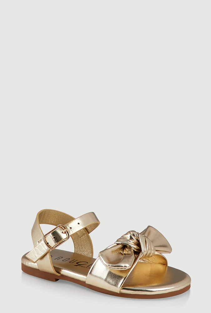 Womens Toddler Girls Bow Knot Buckle Strap Sandals, Gold, Size 8