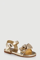 Womens Toddler Girls Bow Knot Buckle Strap Sandals, Gold, Size 8