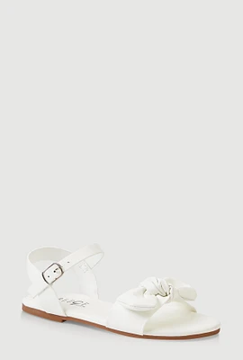Womens Girls Bow Knot Band Buckle Strap Sandals, White, Size 12