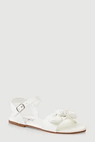 Womens Girls Bow Knot Band Buckle Strap Sandals, White, Size 12