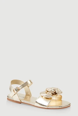 Womens Girls Bow Knot Band Buckle Strap Sandals, Gold, Size 2
