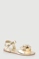 Womens Girls Bow Knot Band Buckle Strap Sandals, Gold, Size 2