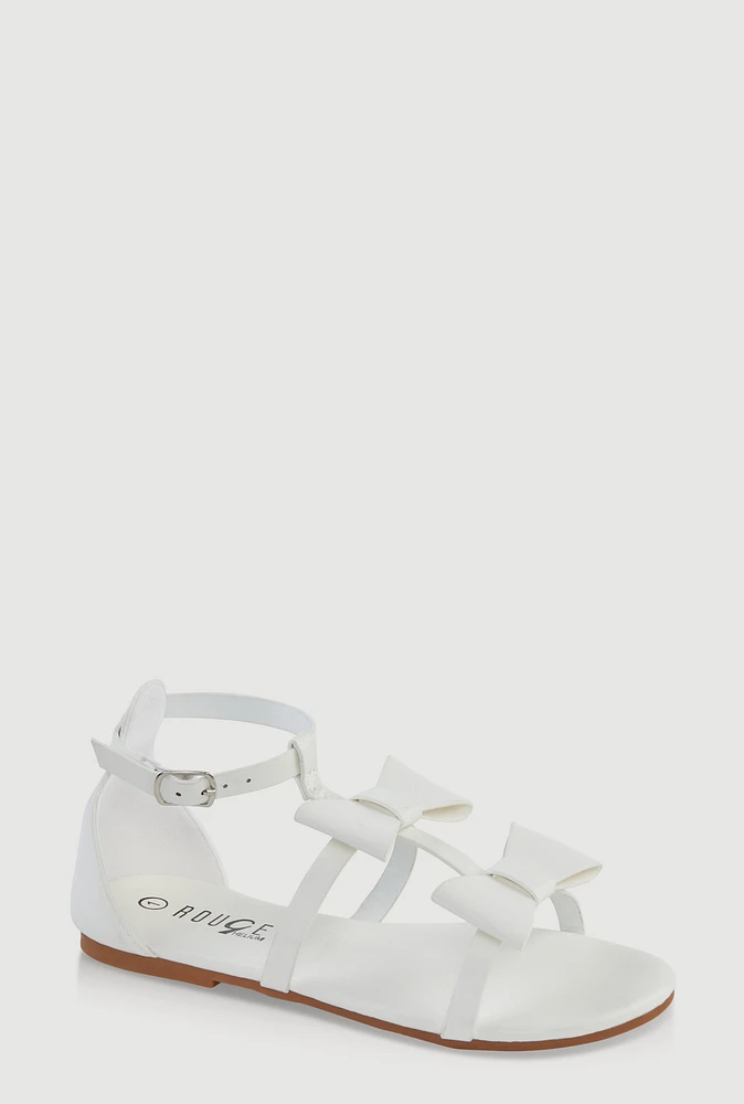 Womens Girls Bow Gladiator Sandals, White,
