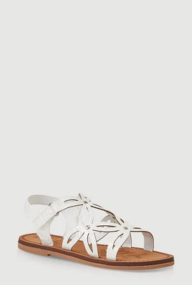 Womens Girls Flower Cut Out Velcro Strap Sandals, White, Size 12