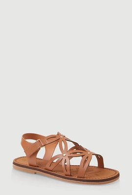 Womens Girls Flower Cut Out Velcro Strap Sandals,