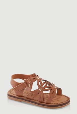 Womens Toddler Girls Cut Out Velcro Strap Sandals, Brown, Size 5