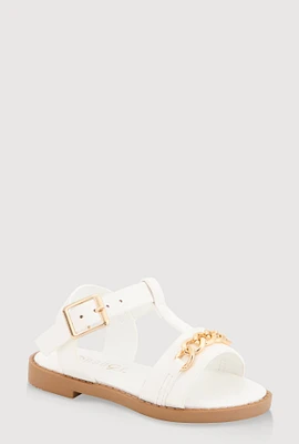 Womens Toddler Girls Chain Detail Buckle Strap Sandals, White,