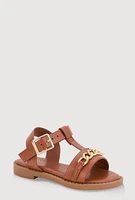 Womens Toddler Girls Chain Detail Buckle Strap Sandals, Brown,