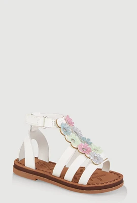 Womens Toddler Girls Glitter Floral Gladiator Sandals, White, Size 9