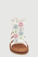 Womens Toddler Girls Glitter Floral Gladiator Sandals, White,