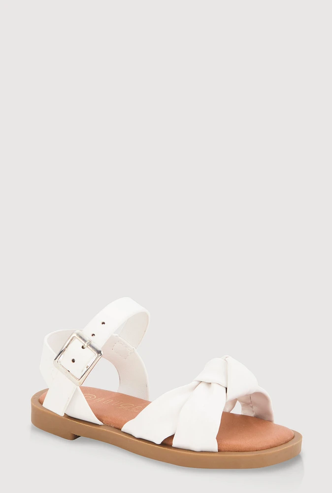 Womens Toddler Girls Twist Knot Band Buckle Strap Sandals, White,