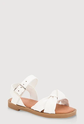 Womens Toddler Girls Twist Knot Band Buckle Strap Sandals, White,