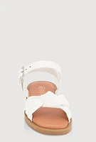 Womens Toddler Girls Twist Knot Band Buckle Strap Sandals, White,
