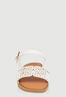 Girls Studded Cut Out Band Ankle Strap Sandals, White, Size 12