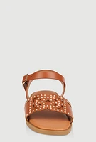 Womens Girls Studded Cut Out Band Ankle Strap Sandals, Brown, Size 2