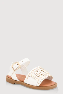 Womens Toddler Girls Studded Buckle Strap Sandals, White,
