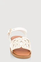 Womens Toddler Girls Studded Buckle Strap Sandals, White,