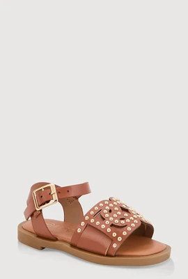 Womens Toddler Girls Studded Buckle Strap Sandals, Brown,