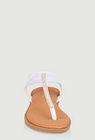 Womens Girls Corded Rhinestone Studded Thong Sandals, White, Size 11