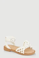 Womens Toddler Girls Braided Knot Band Ankle Strap Sandals, White, Size 5