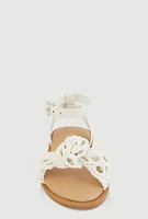 Womens Toddler Girls Braided Knot Band Ankle Strap Sandals, White, Size 9